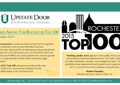 Upstate Door, Inc. Rochester Top 100 Announcement