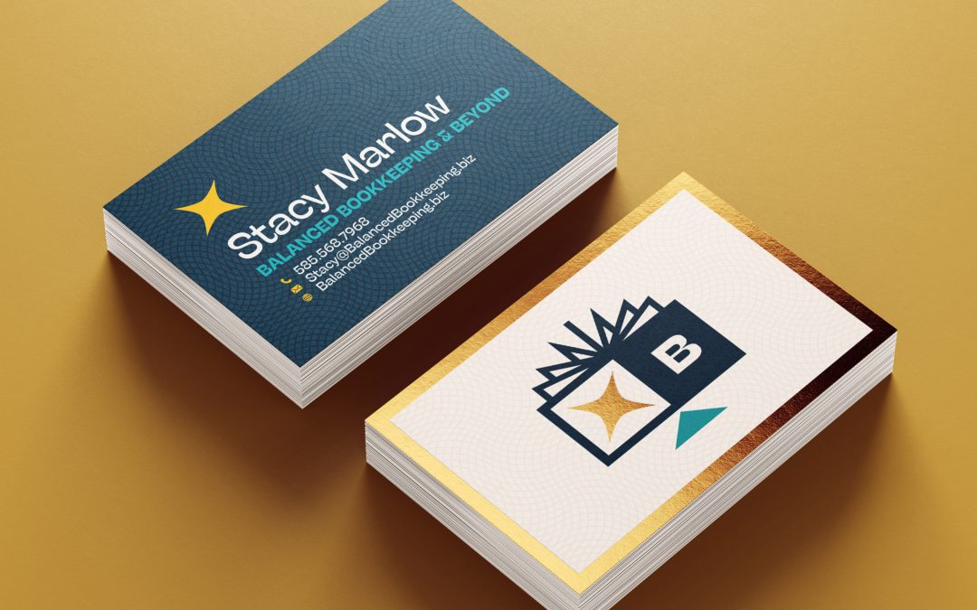 Balanced Bookkeeping & Beyond; Brand Identity Design & Gold Foil Business Cards